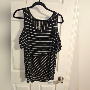 Maurices Black and White Striped Cold Shoulder Top